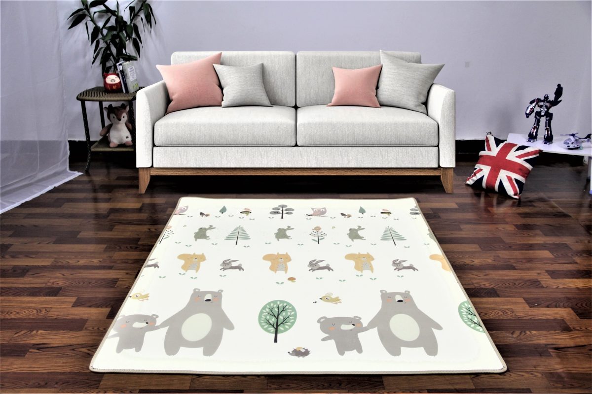 Tapis en mousse double face XXL - rouleau 2 CM (route et forêt avec ours en peluche)
