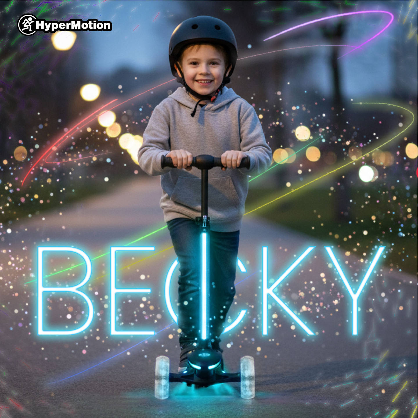 Trottinette d'équilibre HyperMotion BECKY - Éclairage LED RGB, noire