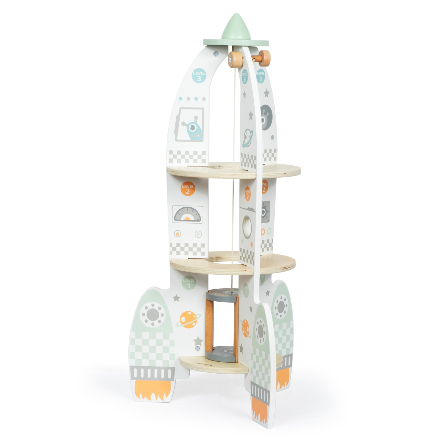Grande fusée spatiale en bois avec ascenseur et accessoires - XXL