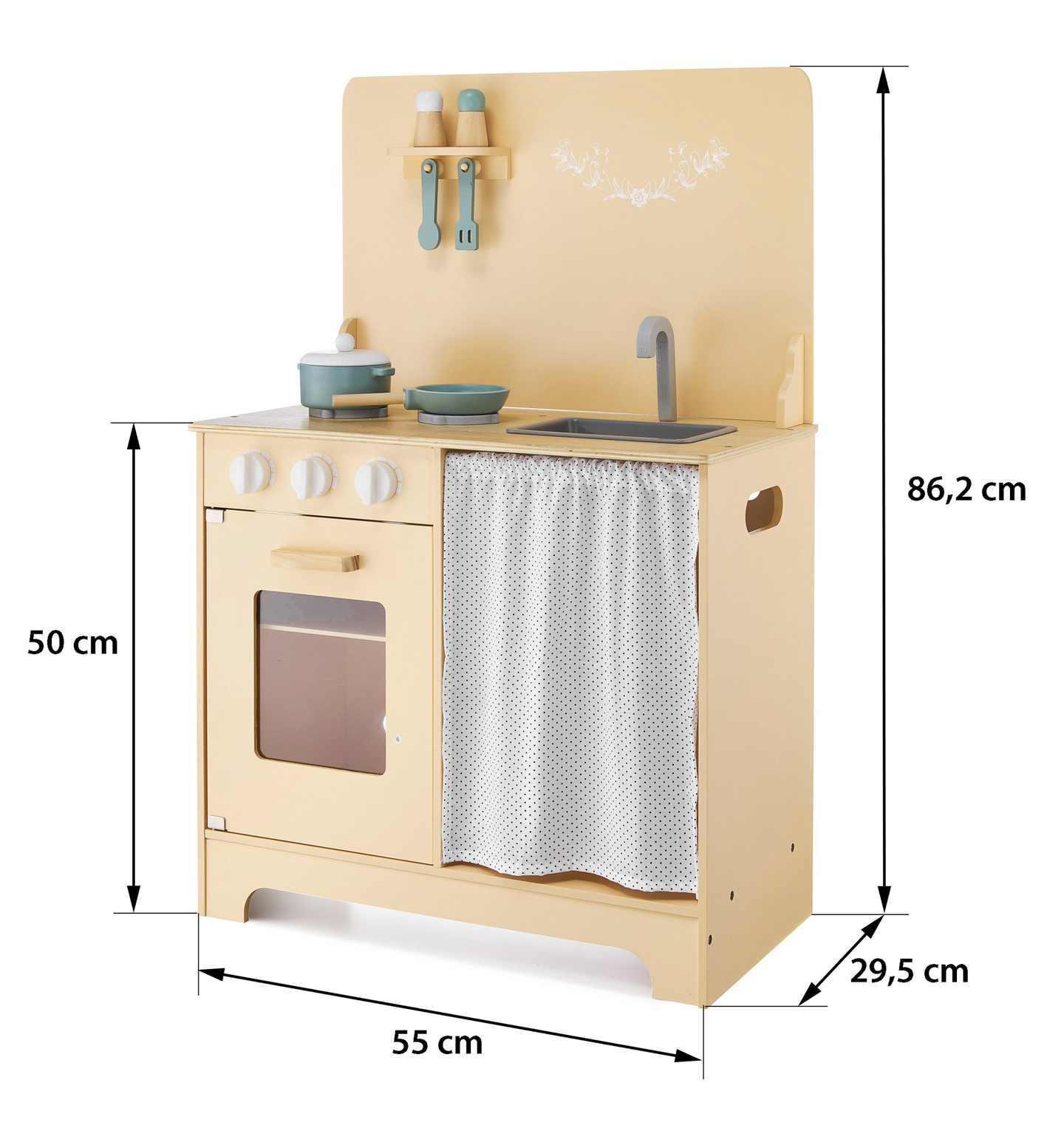 Cuisine en bois avec tablier, accessoires et éclairage LED