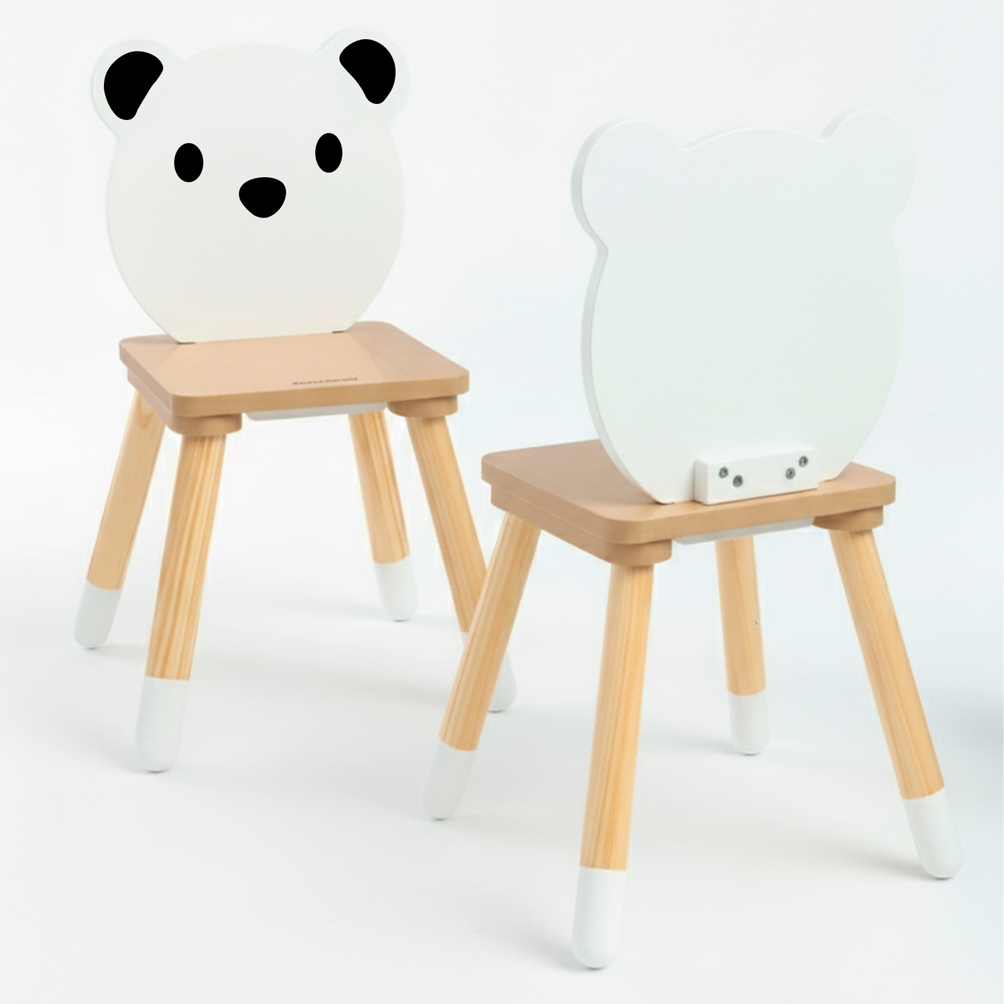 Table en bois avec rangement et 2 chaises Ensemble enfant - Ours en peluche mignon