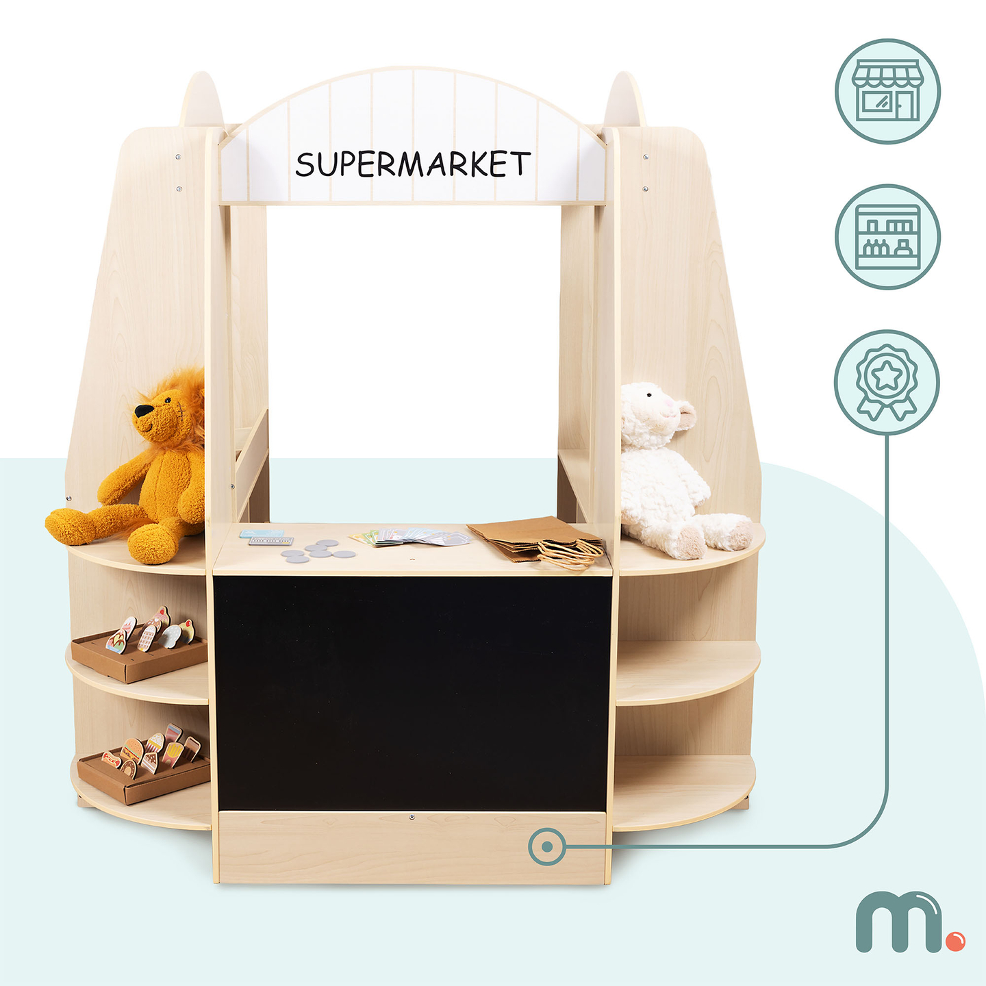 Grande boutique en bois pour enfants avec tableau noir - 91 pièces pour faire du shopping en toute simplicité !
