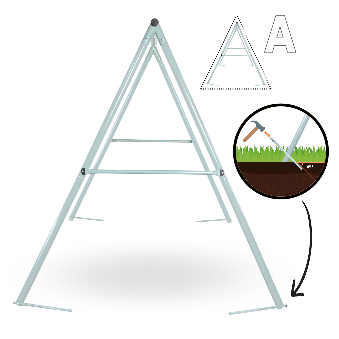 Balançoire de jardin de type nid de cigogne avec cadre et cordes