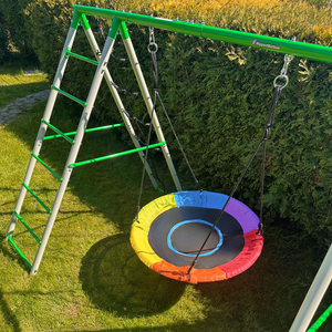 Aire de jeux de jardin XL pour enfants avec balançoire nid de cigogne, échelle et filet d'escalade