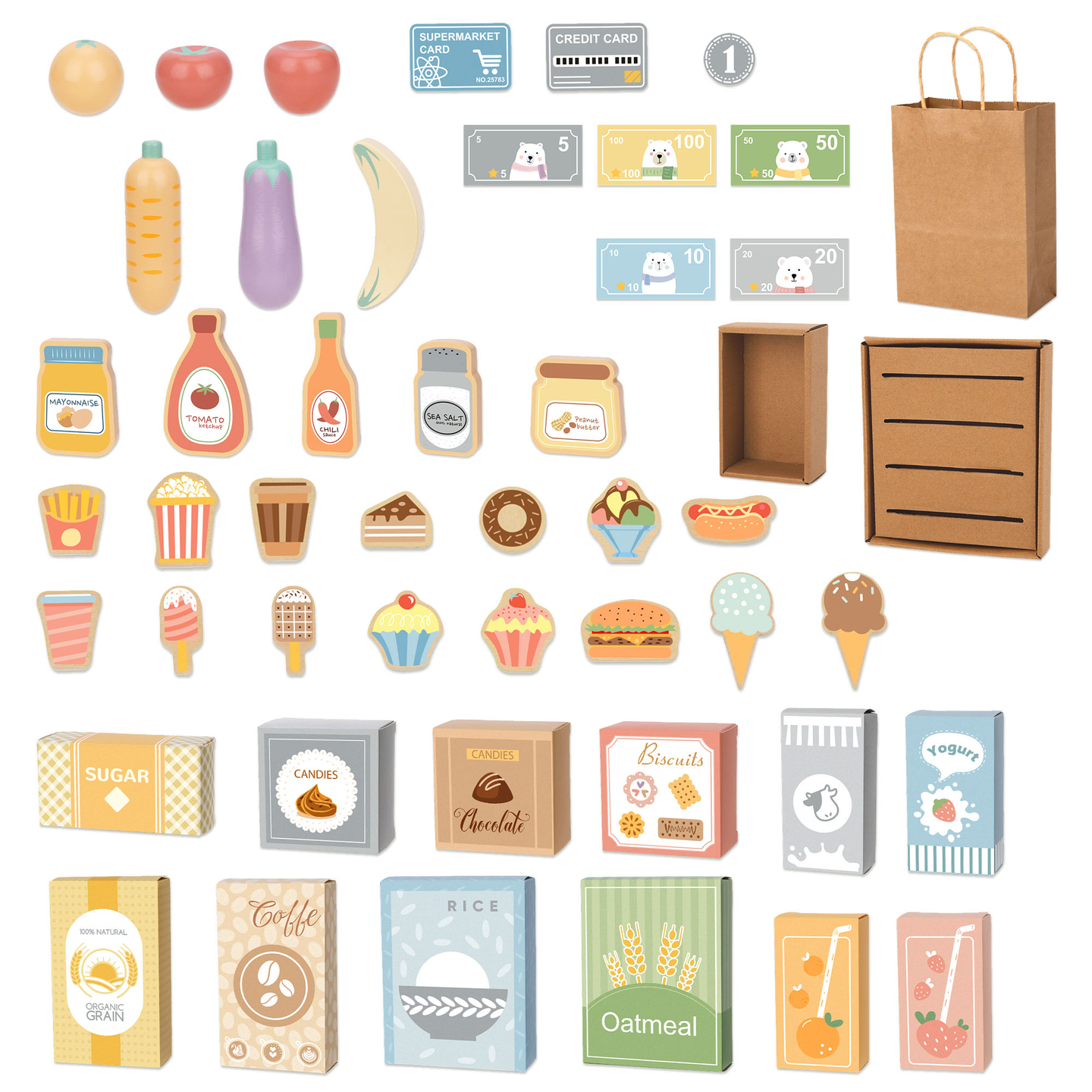 Grande boutique en bois pour enfants avec tableau noir - 91 pièces pour faire du shopping en toute simplicité !