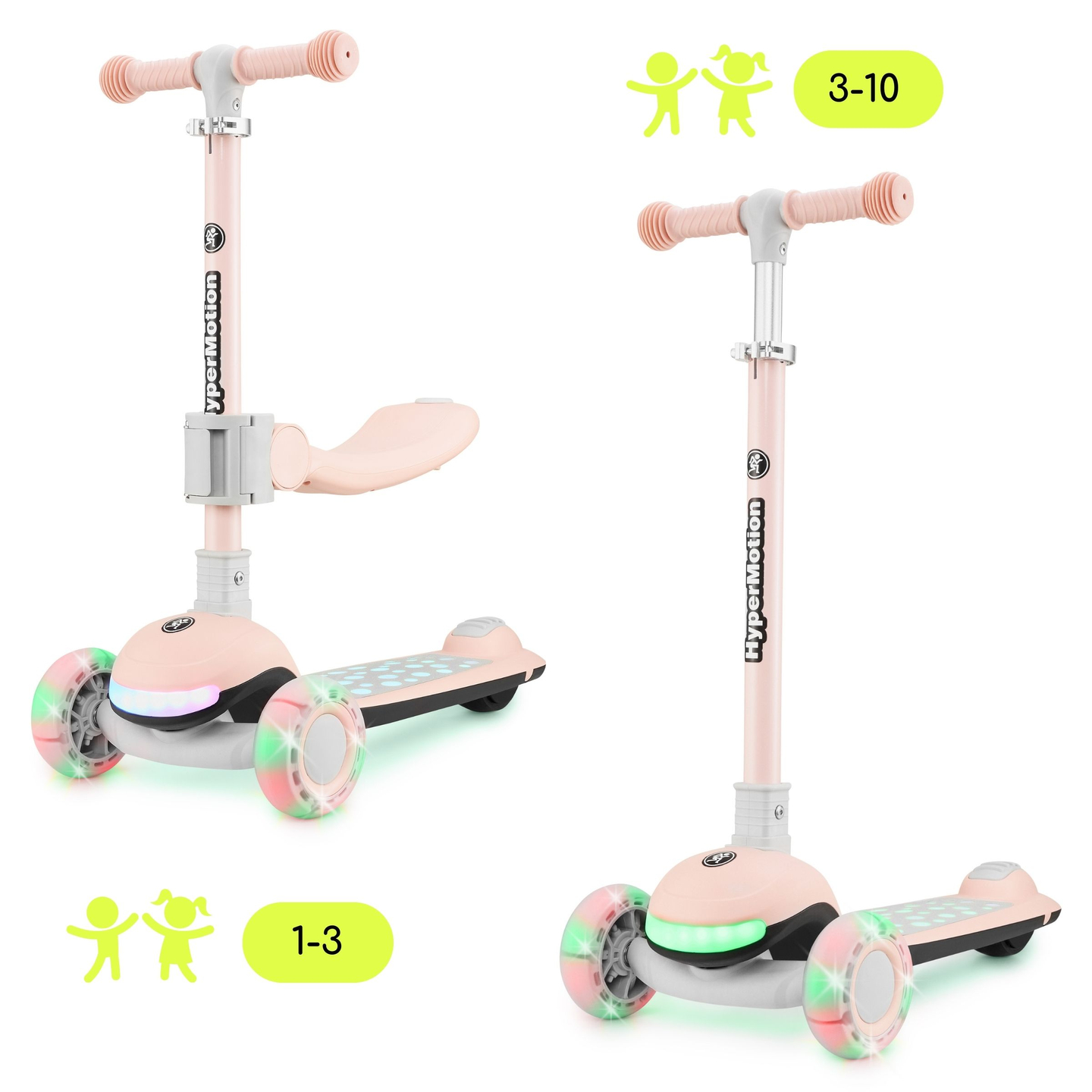 HyperMotion LUMI scooter d'équilibre 3-en-1 - plateforme éclairée et roues LED, couleur rose