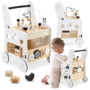 Poussette en bois 6in1, déambulateur avec fonction de table d'apprentissage