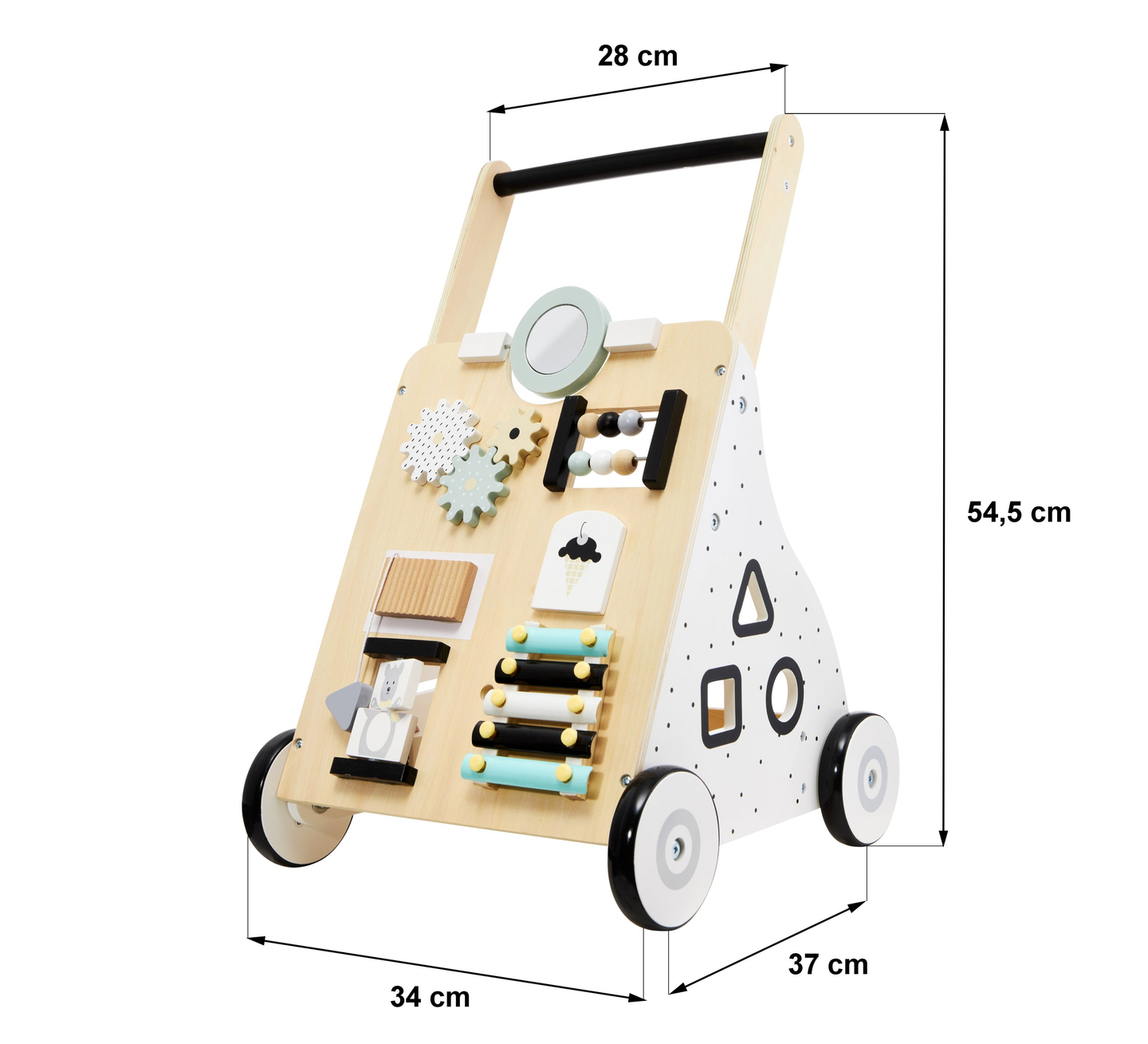 Trotteur / poussette en bois, éducatif - planche de manipulation