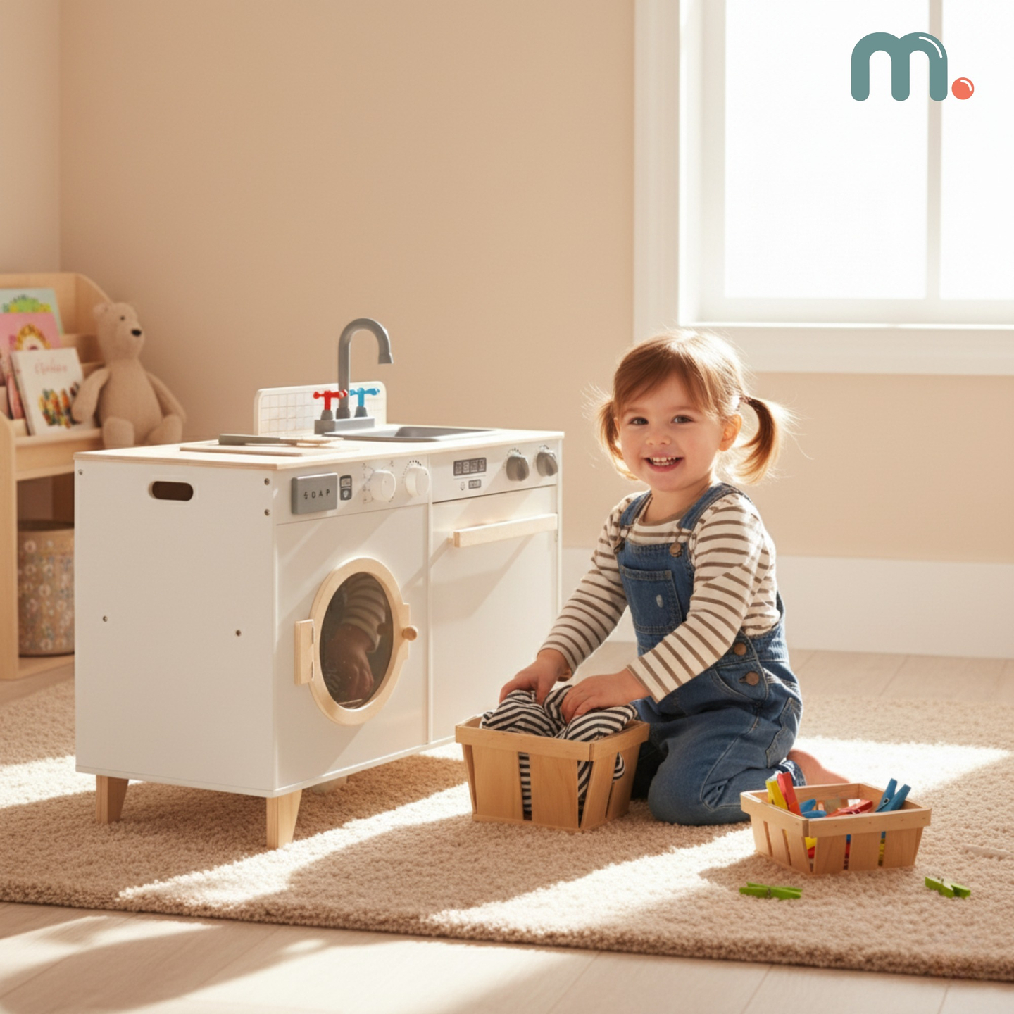 Cuisine et buanderie en bois - ensemble de maison 2 en 1 pour enfants