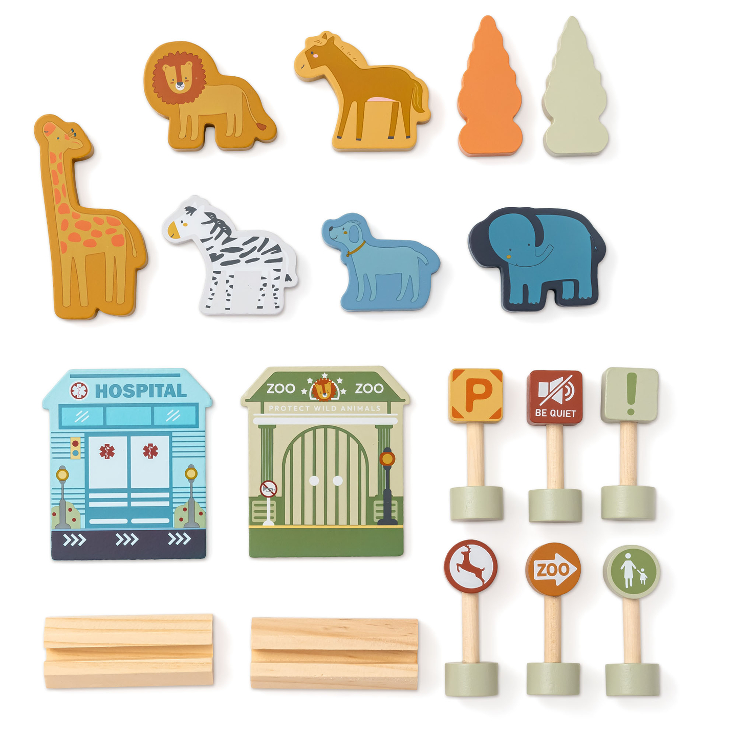Train ZOO en bois – puzzle, train, rails, animaux, pont, barrière
