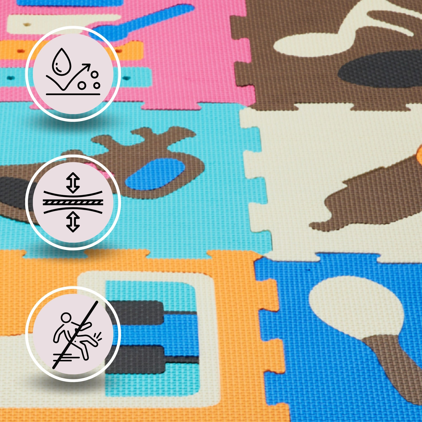 Tapis puzzle éducatif en mousse 90 x 90 x 1cm - mousse EVA - design : instruments