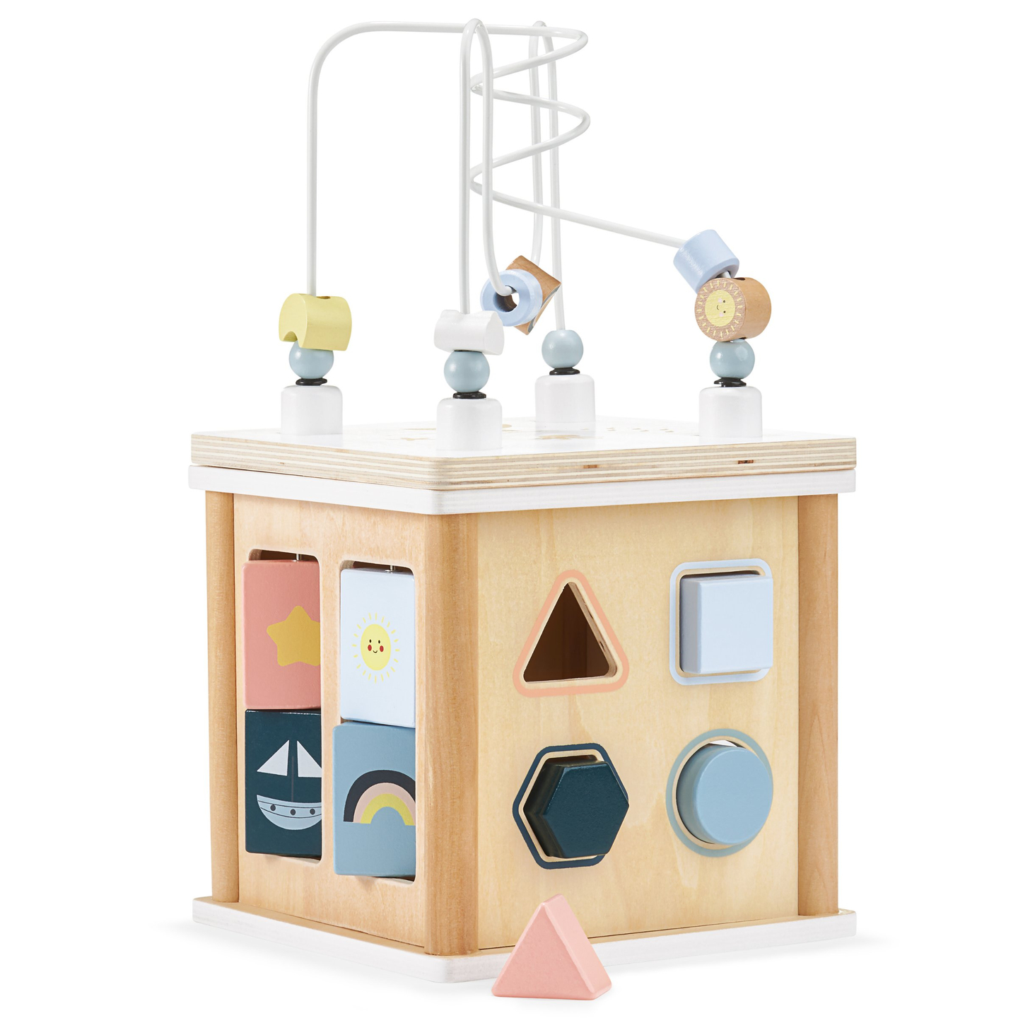 Cube éducatif en bois avec entrelacs - trieur de formes