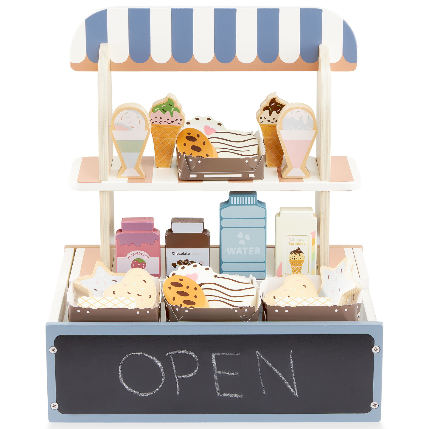 Boutique pliante en bois - café, pâtisserie avec accessoires