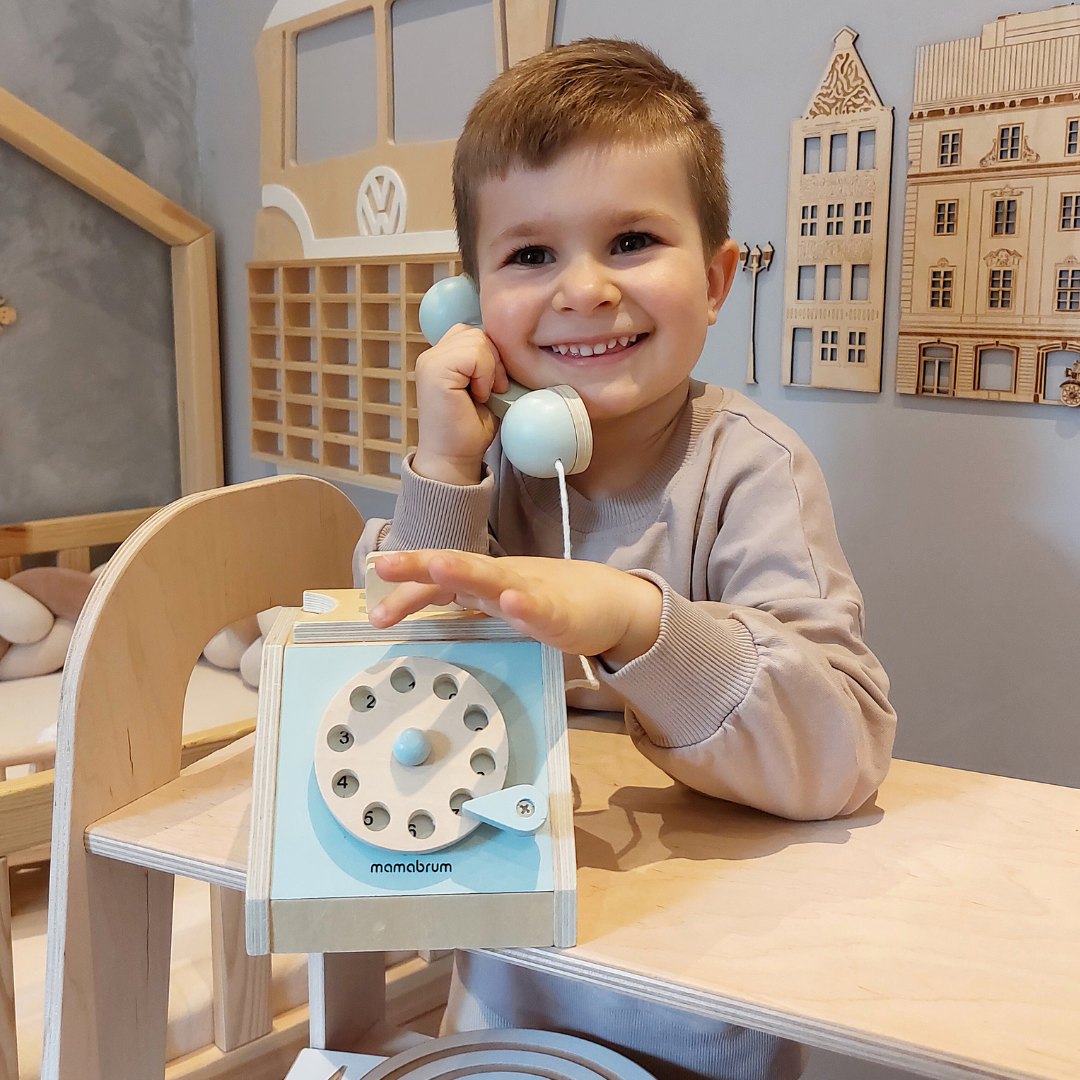 Téléphone rétro en bois - menthe