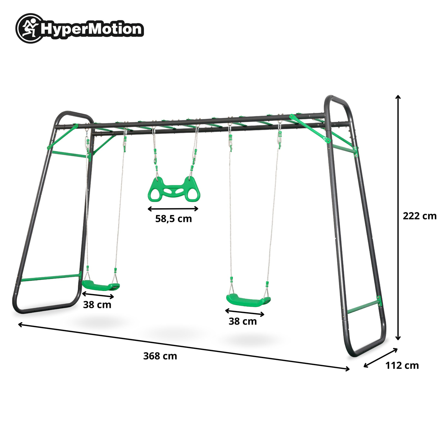 Balançoire de jardin XXL en acier - 2 sièges, échelle, trapèze de gymnastique