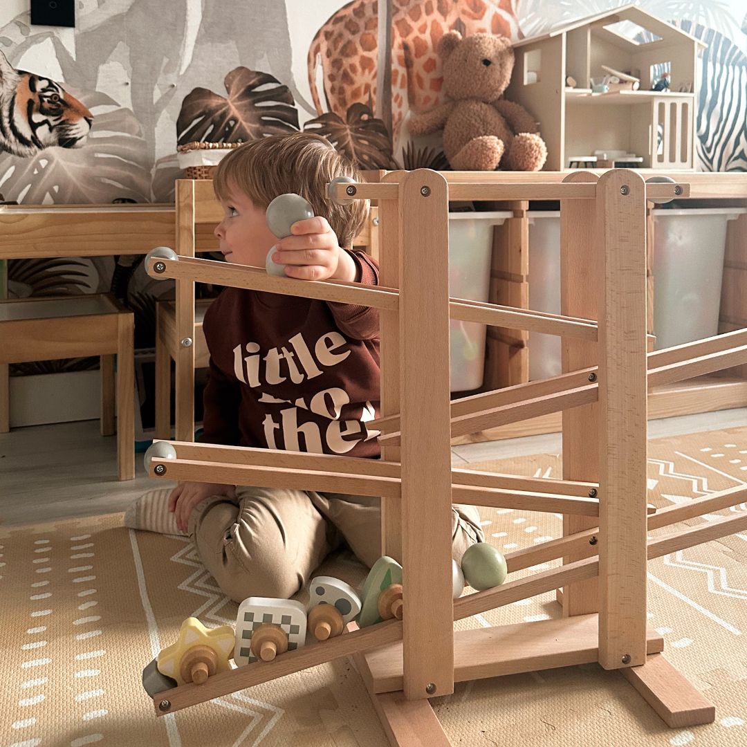 Grand cul-de-sac en bois - toboggan avec éléments tournants