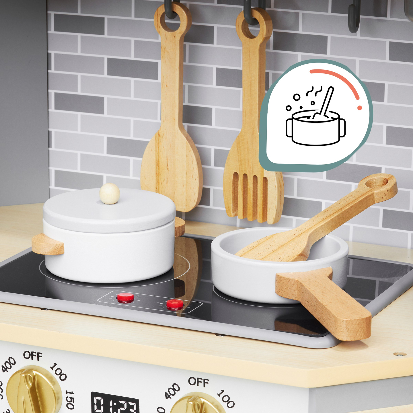 Cuisine interactive XXXL en bois avec éclairage LED, hotte et accessoires