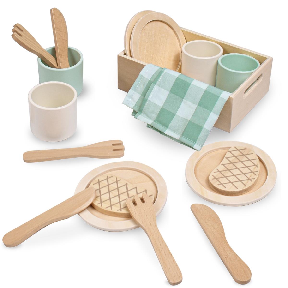 Set de déjeuner en bois pour enfants avec sets de table verts
