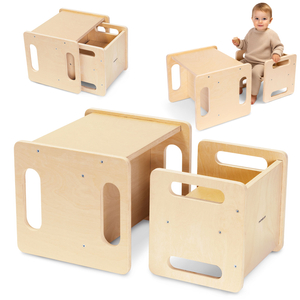 Table et chaise en bois avec fonction marchepied – un ensemble Montessori multifonctionnel pour enfants