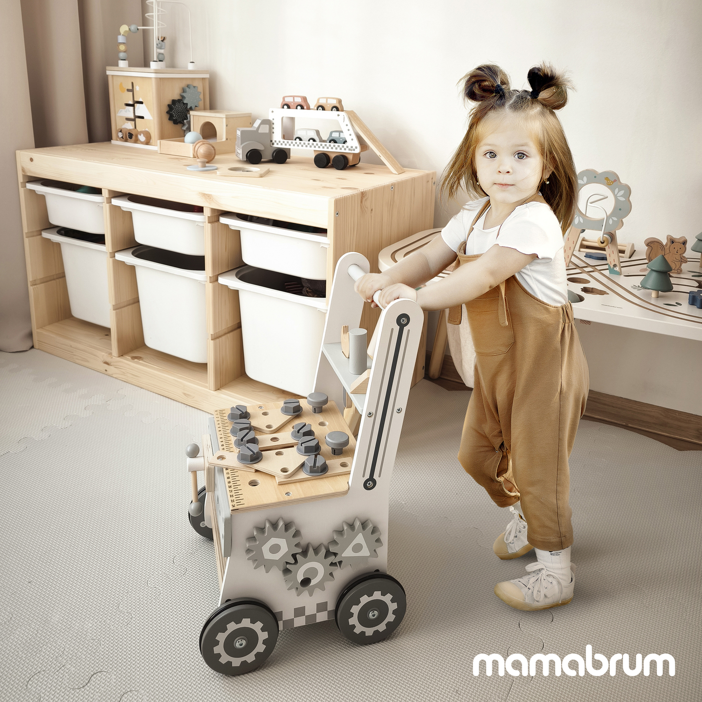 Déambulateur, pousseur et atelier en bois 3-en-1 - 47 éléments