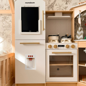 XXXXL grande cuisine interactive en bois avec éclairage LED, lave-linge, micro-ondes, machine à café et set de fruits et légumes - 50 éléments