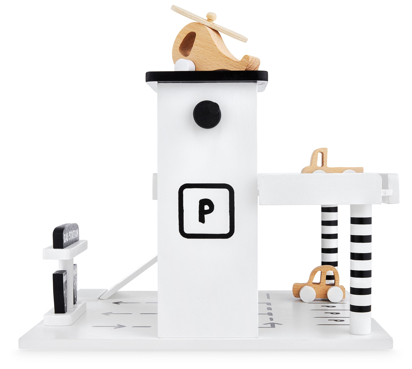 Garage en bois - parking à étages - voitures, ascenseur, hélicoptère