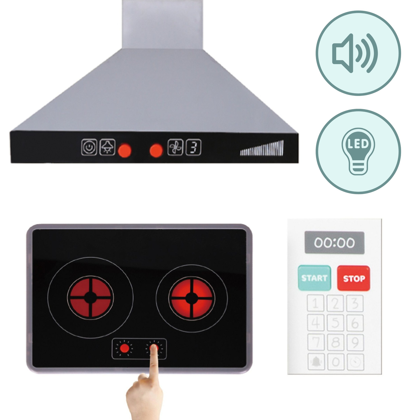 Cuisine interactive XXXL en bois avec éclairage LED, hotte et accessoires