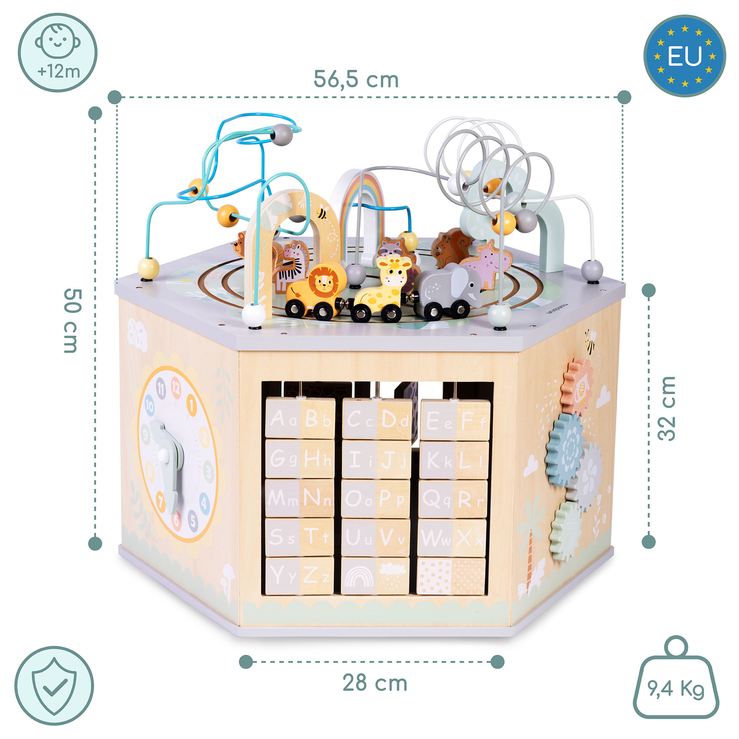 Grand cube éducatif en bois - un jouet Montessori avec un train magnétique et des boucles motrices