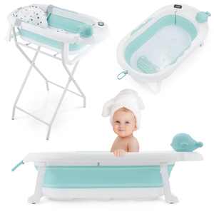 Baignoire pliante pour bébé avec thermomètre, insert et support - couleur menthe