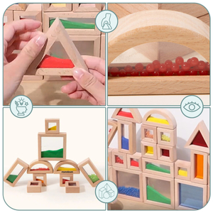 Jeu de blocs sensoriels en bois avec différents remplissages - 15 pièces