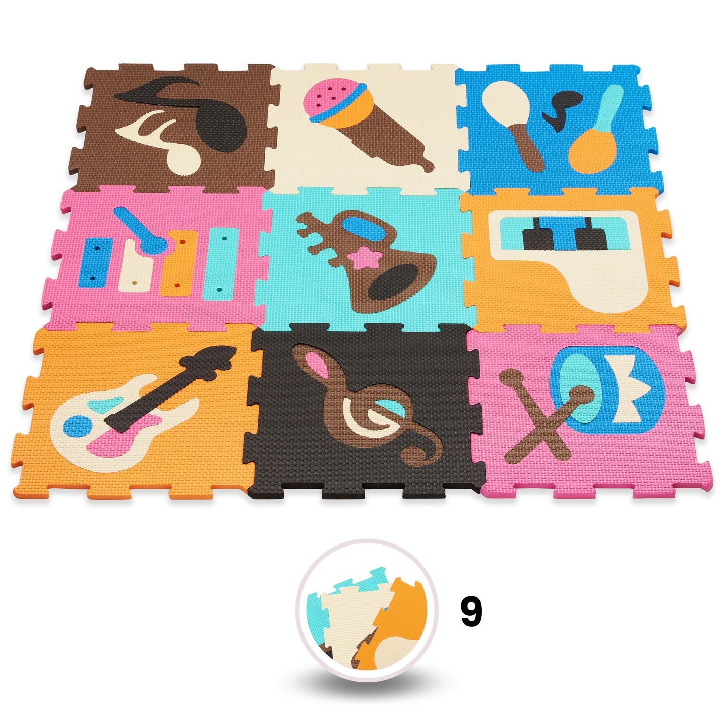 Tapis puzzle éducatif en mousse 90 x 90 x 1cm - mousse EVA - design : instruments