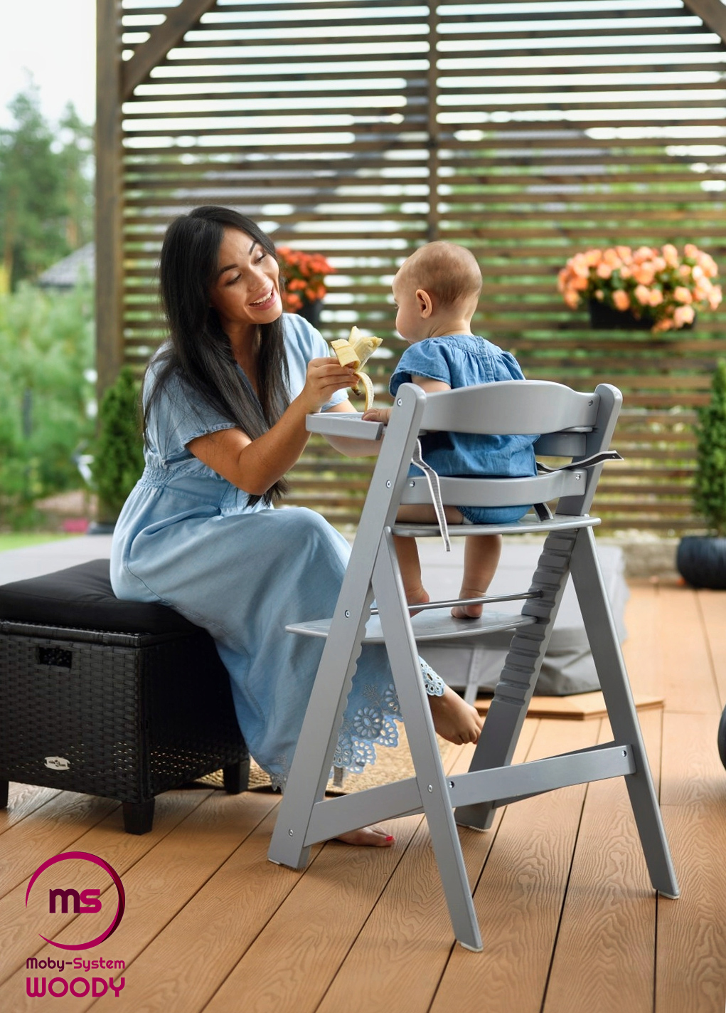 Chaise d'allaitement en bois Moby-System WOODY - couleur grise