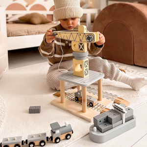 Grue portuaire mobile avec treuil magnétique et accessoires - ensemble en bois