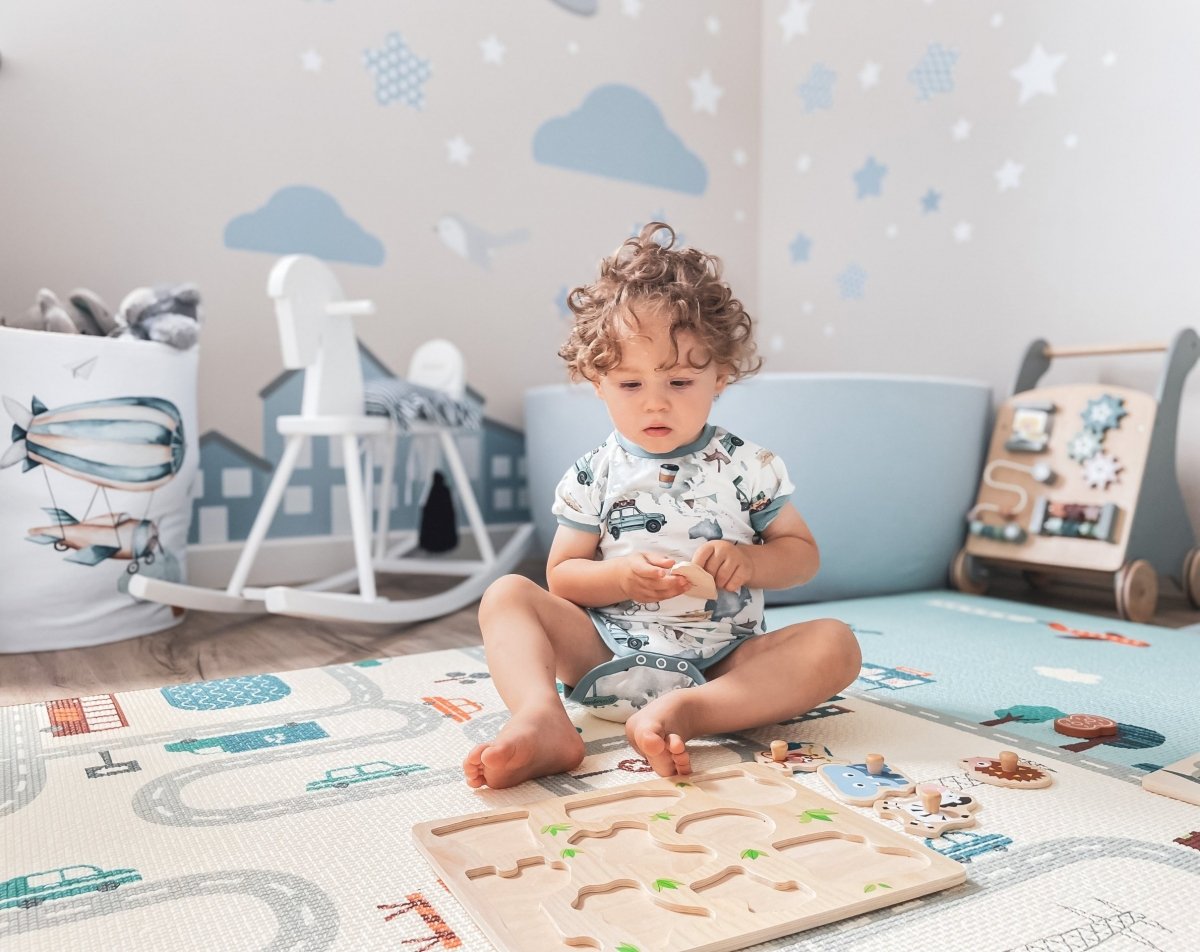 Tapis mousse double face XXL - rouleau 2 CM (route et zigzags)