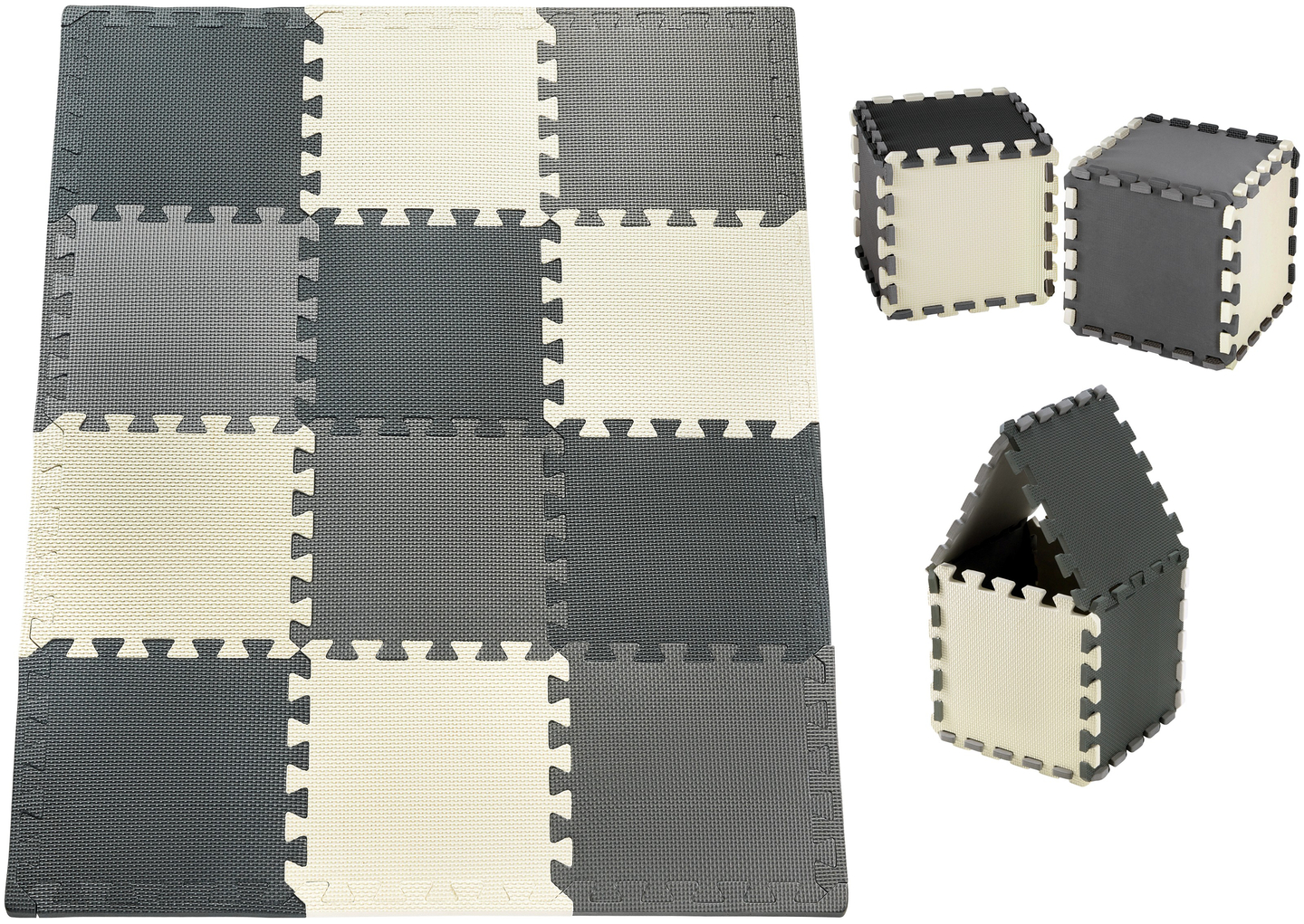 Puzzle en mousse 12pcs. - tapis de mousse éducatif 120 x 90 x 1.2cm avec bordure - gris
