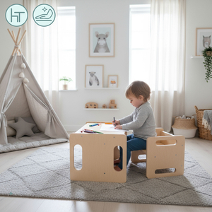 Table et chaise en bois avec fonction marchepied – un ensemble Montessori multifonctionnel pour enfants