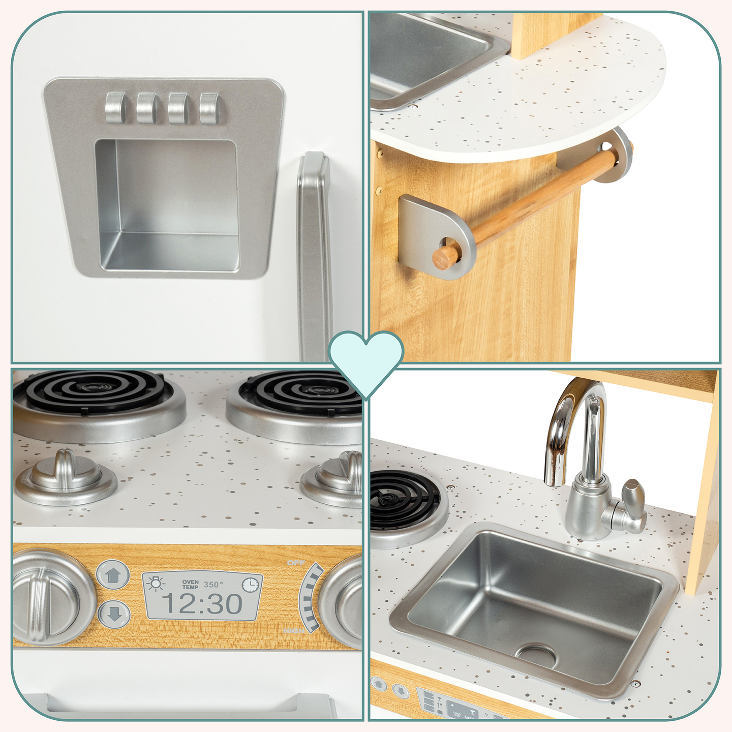 Cuisine en bois XXL avec éclairage LED, tablier et accessoires