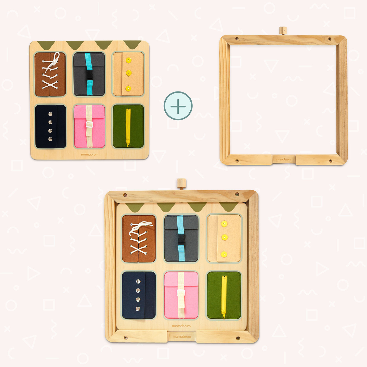 Tableau de manipulation Montessori en bois – Apprentissage sensoriel de l'autonomie – lacets, boucles, boutons, pressions, fermeture éclair