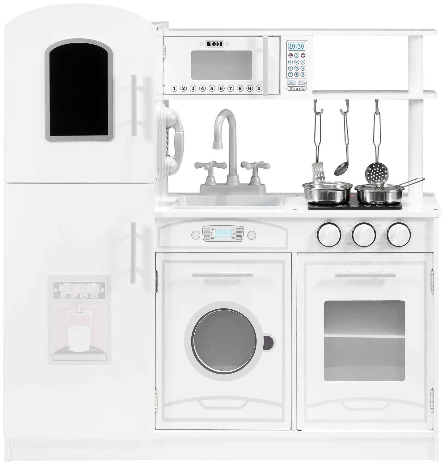 Grands accessoires de cuisine en bois blanc et tablier