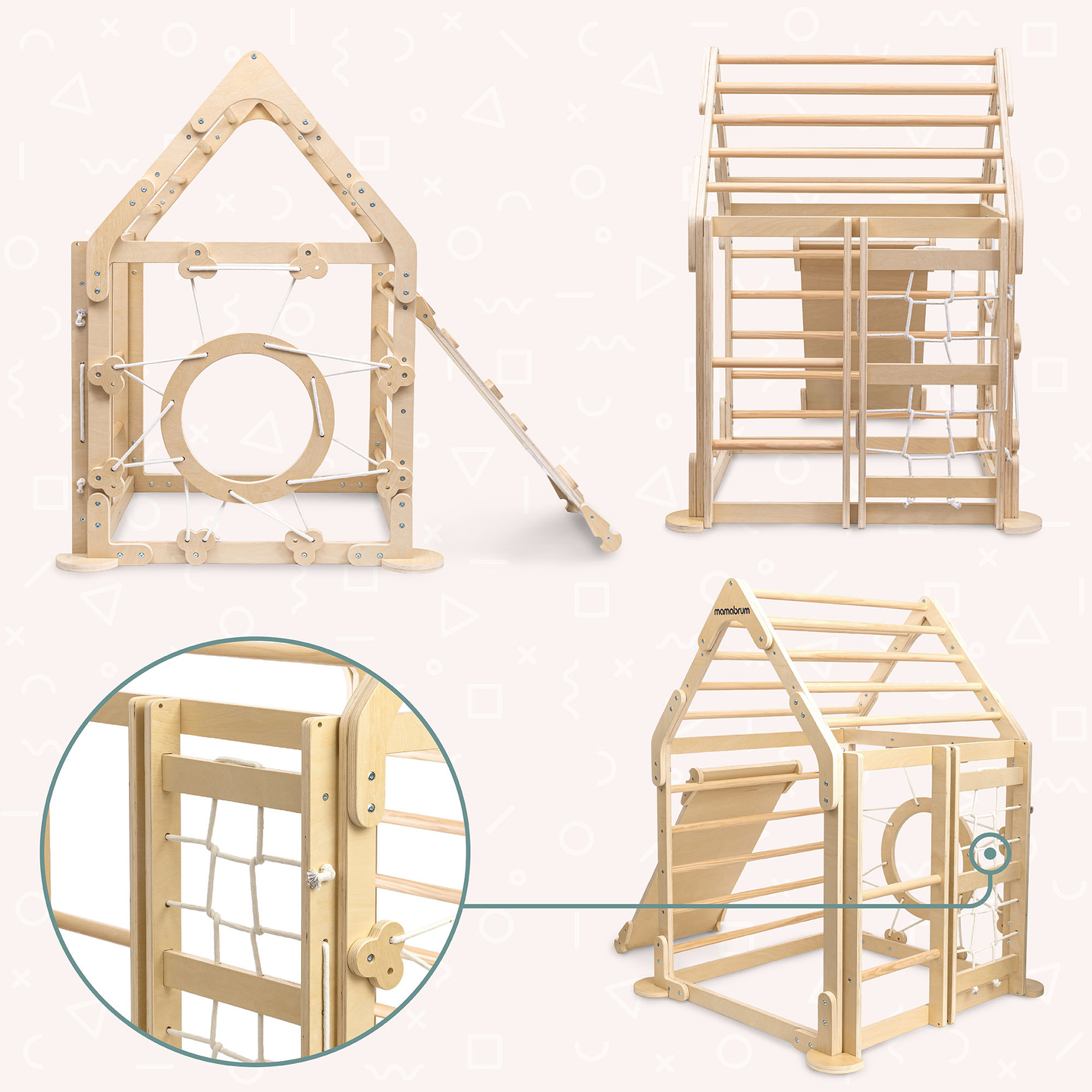 Aire de jeux intérieure en bois pour enfants - une maison avec échelles et toboggan