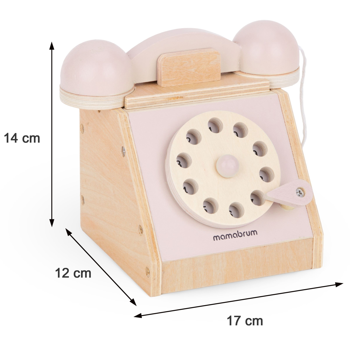 Téléphone rétro en bois - rose pastel