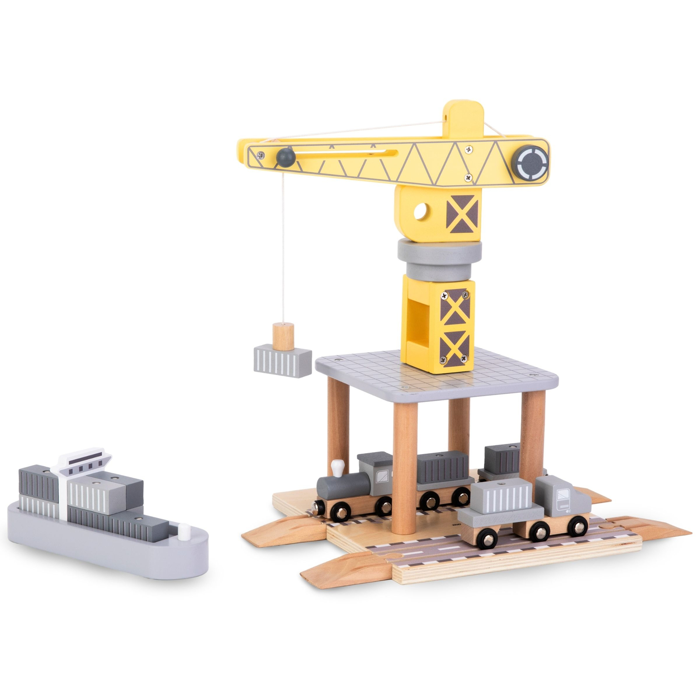 Grue portuaire mobile avec treuil magnétique et accessoires - ensemble en bois