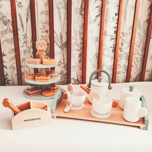 Grand service à thé en bois avec plateau - 17 articles