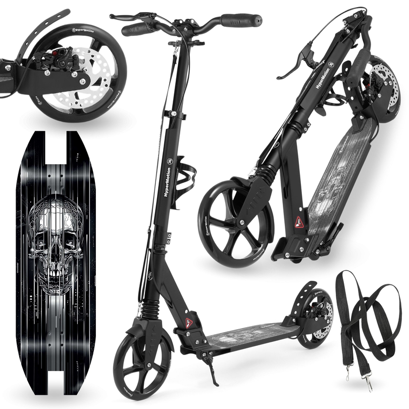 Scooter à deux roues pour jeunes adultes - avec amortisseur - HyperMotion Skyline - noir, aluminium - 100kg