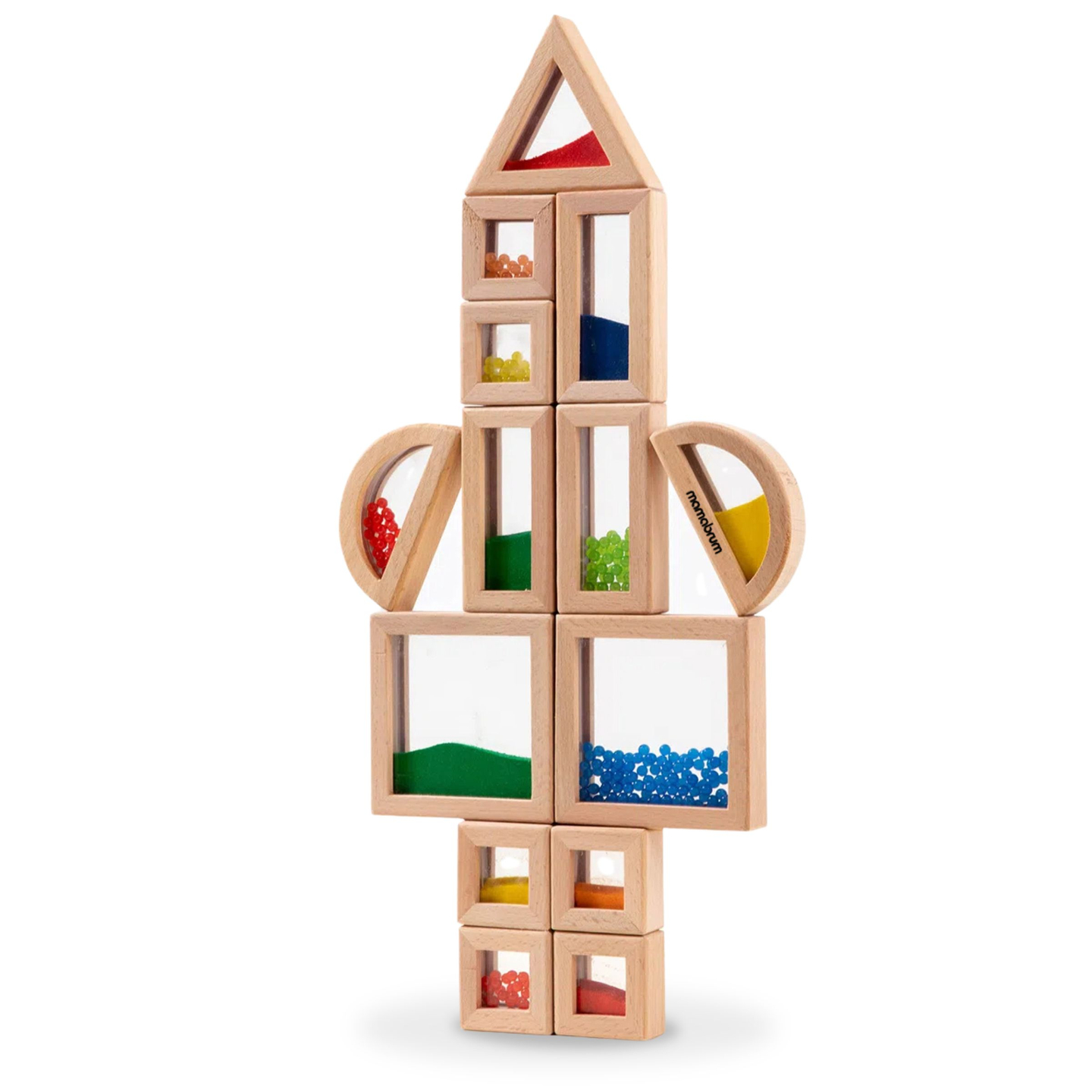 Jeu de blocs sensoriels en bois avec différents remplissages - 15 pièces