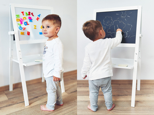 Tableau éducatif double face : magnétique et tableau noir - effaçable à sec, en bois, pour enfants, pliable