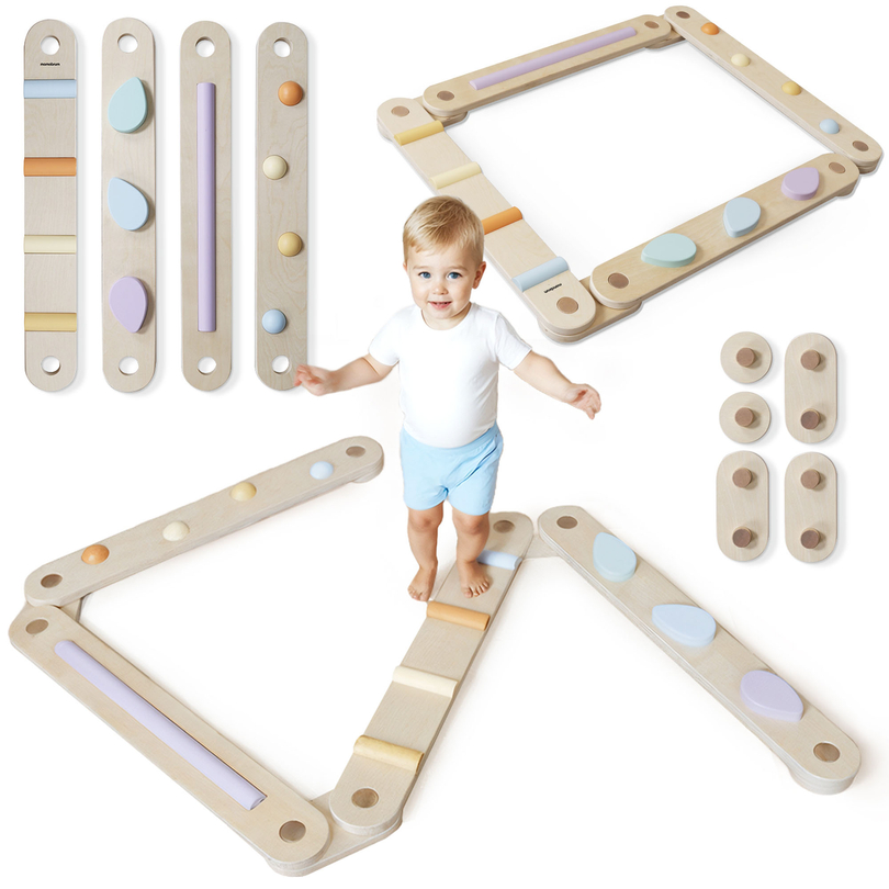 Grand parcours sensoriel en bois - piste d'équilibre - 9 éléments