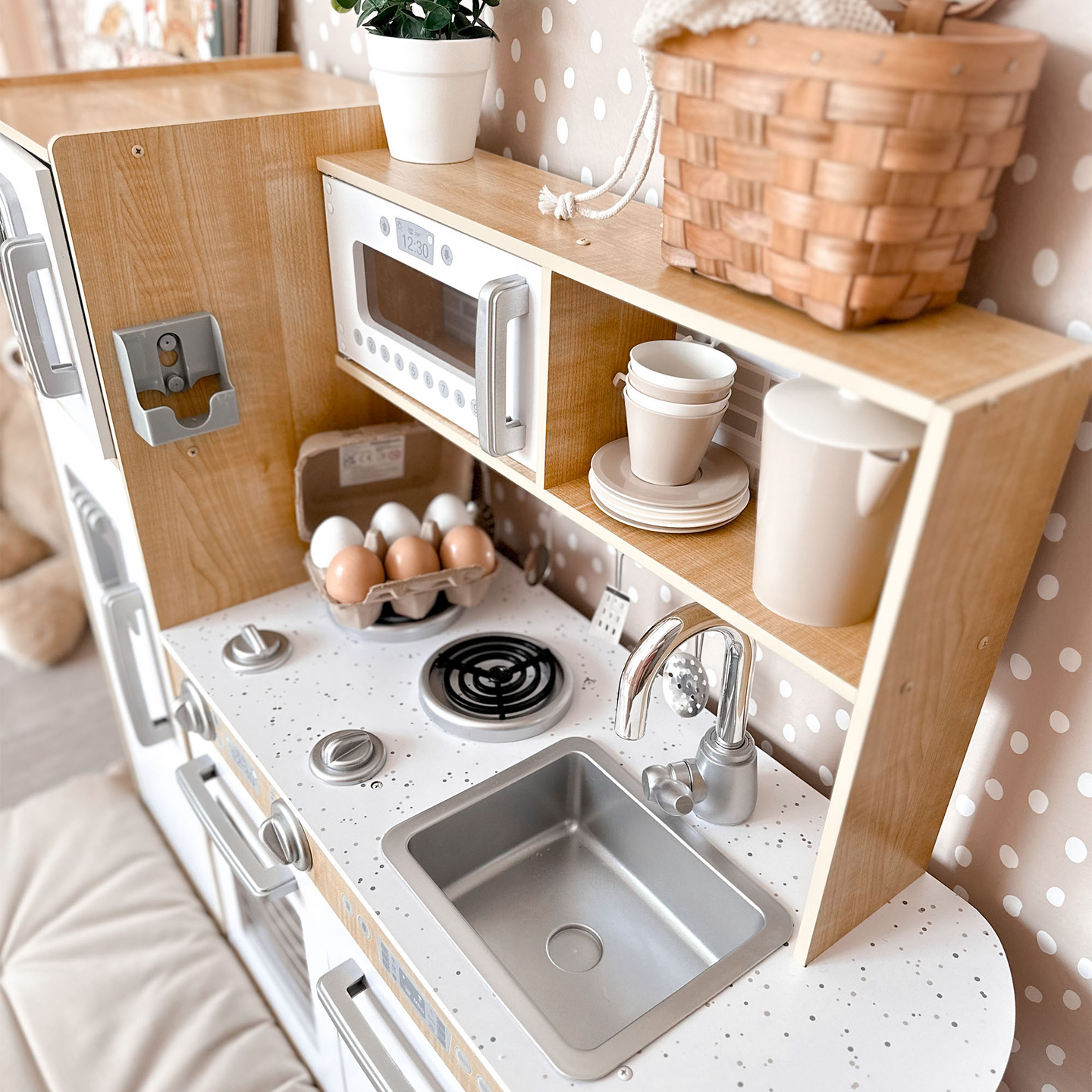 Cuisine en bois XXL avec éclairage LED, tablier et accessoires