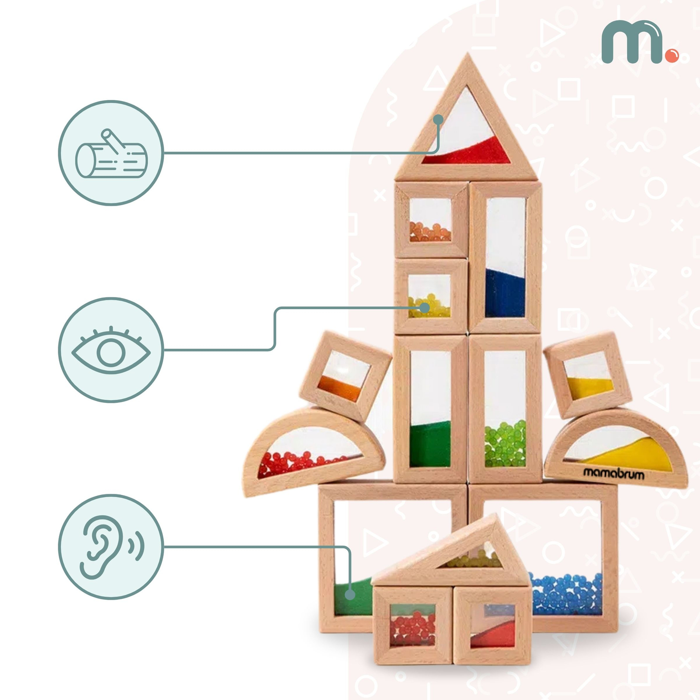 Jeu de blocs sensoriels en bois avec différents remplissages - 15 pièces
