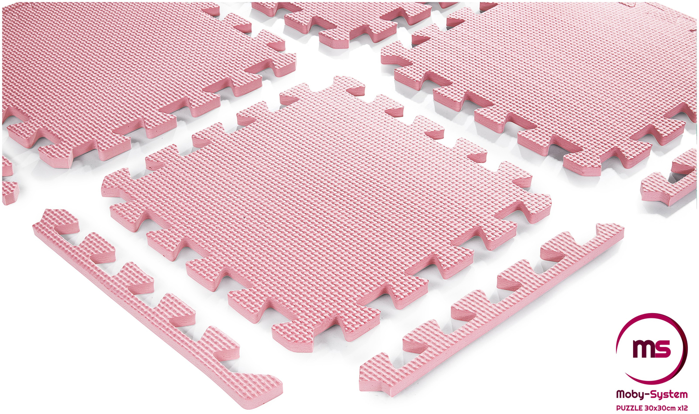 Puzzle en mousse 12pcs. - tapis de mousse éducatif 120 x 90 x 1.2cm avec bordure - rose